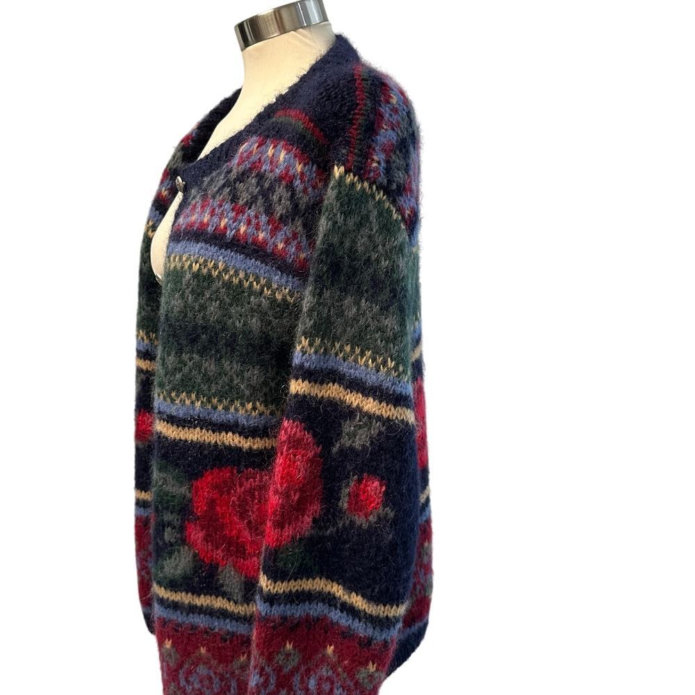 Vintage Ladies Cardigan Button Down Mohair Sweater Roses Size XL Vtg Cottagecore - Picture 3 of 7